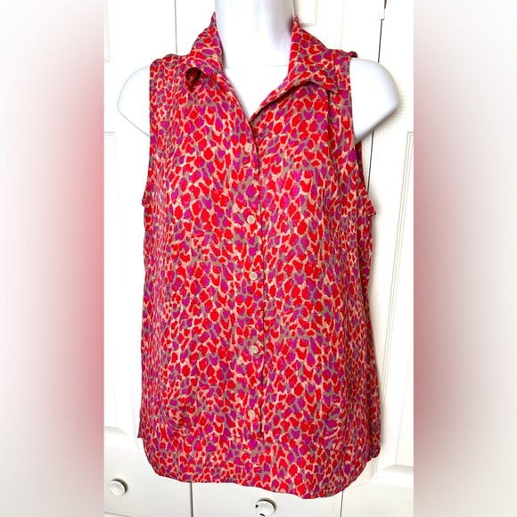 CAbi #3270 Heartbreaker Top Shirt Blouse Red Tan Pink Purple Collared layering - Picture 2 of 10